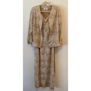 En Francais By Huey Waltzer Formal Maxi Dress w/ Jacket Gold Glitter Size 18